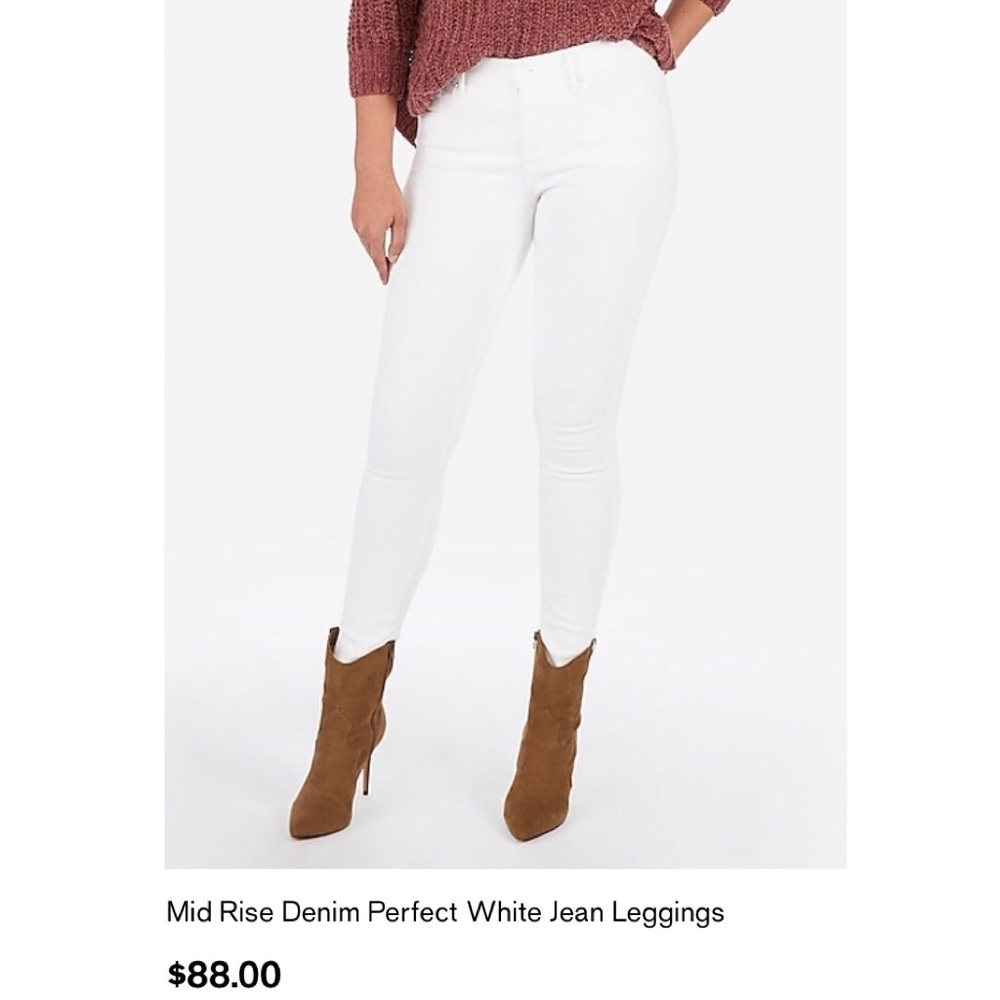 Express Mid-Rise Denim Perfect White Legging- NEW